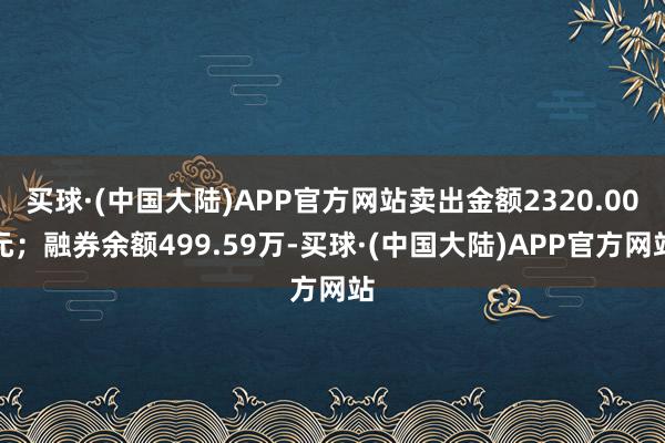 买球·(中国大陆)APP官方网站卖出金额2320.00元；融券余额499.59万-买球·(中国大陆)APP官方网站