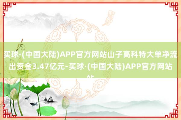 买球·(中国大陆)APP官方网站山子高科特大单净流出资金3.47亿元-买球·(中国大陆)APP官方网站